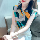 Women Summer Short Sleeve Chiffon Shirt Elegant Top Fashion Korean Print Blouses