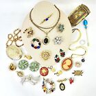 Vintage Jewelry Lot 25+ Pieces Signed & Unsigned Brooches Earrings Necklaces Etc
