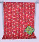 Embroidery Single Kantha Quilt Bedspread Floral Cotton Red Boho Gypsy Blanket