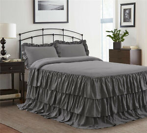 HIG 3 Piece Classic Ruffle Skirt Bedspread Set 30 inches Drop Queen King Size
