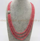 3 Rows 2x4mm Faceted Pink Rhodochrosite Rondelle Gems Beads Necklace 17-19''