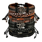Braided Leather Men Women Rope Bracelet Wristband Set Bangle Tribal  (6 pcs)