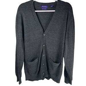 Alan Flusser Men’s size Large Cotton Cashmere Charcoal Button Cardigan Sweater