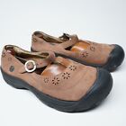 VGC! Womens Sz 9.5 Keen Brown Leather Punched Floral Mary Jane Buckle Shoes