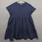 Lucky Brand Babydoll Dress Womens 2X Navy Blue Tiered Tunic Top Gauze Cotton
