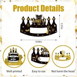 12 Pcs Happy New Year Party Hats Black Gold New Year Decorations 2024 Style4