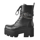 Women's Platform Block High Heel Ankle Boots Lace Up Goth Chain Combat Shoes US5