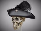 tricorn black leather hat pirate feather costume cosplay reenactment cosplay