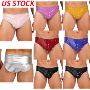US Men Wet Look Patent Leather Brief Underwear Dancing Performance Underpants