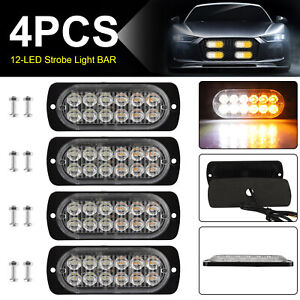 4x 12 LED Strobe Light Bar Car Truck Flashing Warning Hazard Beacon Amber/White
