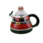 VTG Roshco Enamel Santa Claus 3 Qt Metal Teapot Whistling Kettle Christmas Decor