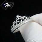 WOMEN SOLID 925 STERLING SILVER ICY BLING CZ HEART CROWN SHAPE RING*SR193