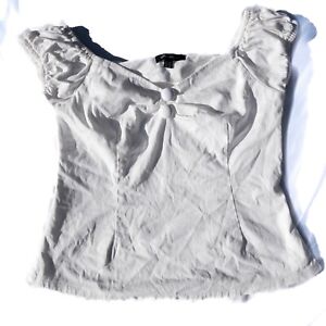 y2k vintage preppy coquette white off the shoulders structured short sleeve top