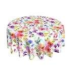 Summer Spring Tablecloth round 60 Inch Purple Pink Watercolor Floral Table Cloth
