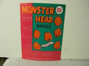 1960'S MPC POP TOP HORRORS MONSTER HEAD CHARM RING GUMBALL VENDING MACHINE CARD