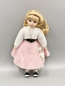Vintage 16 inch Blonde Hair Doll In Pink Poodle Skirt & White Sweater Oldies