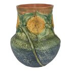 Roseville Sunflower 1930 Vintage Arts And Crafts Pottery Ceramic Vase 490-8
