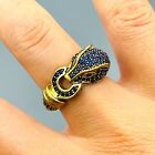 Women Blue Simulated Sapphire 925 Sterling Silver Ring Tiger Cat Animal Figure