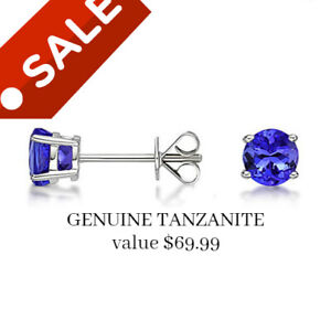 925 Sterling Silver Genuine Tanzanite Round Gemstone 4.00CT Women's Earrings