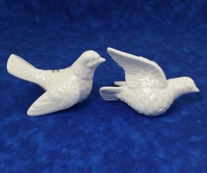 Vintage Fitz And Floyd White Ceramic Dove Bird Christmas Ornaments Set Of 2
