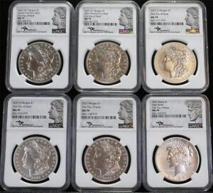 2021 6 Coin Silver Morgan & Peace Dollar 100th Anniv. Set NGC MS70 FDOI Mercanti
