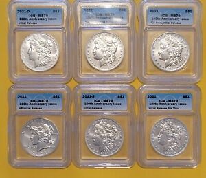 2021 6 Coin Silver Morgan Peace Dollar  Set ICG MS70 Initial Releases, Perfect!