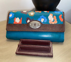 FOSSIL Maddox teal leather large clutch credit card wallet