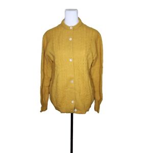 Vintage 60s Shetland Wool Cardigan Sweater Womens Size M Yellow Gold Pinup