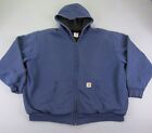 Vintage Carhartt Hoodie Mens XXL 2XL Blue Thermal Lined Full Zip Up Jacket ^