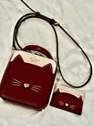 Kate Spade Wine Maroon Cat Kitty Purse And Wallet