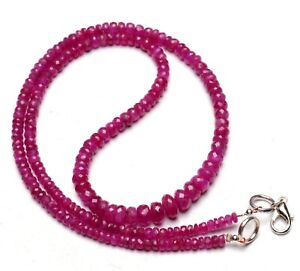 Natural Gem Mogok Ruby Faceted 3.5 to 7mm Size Rondelle Beads Necklace 18