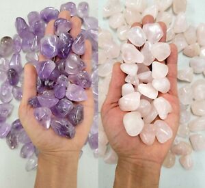 Tumbled Amethyst Rose Quartz Mix Bulk Crystals Stones Polished Gemstones Lot