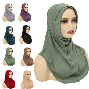 Women Hijab Instant Amira Scarf Shawl Pull On Muslim Turban Wrap Stole Headscarf