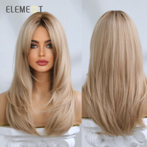 Element Light Blond Hair Wigs with Bangs for Women Long Natural Straight Layered