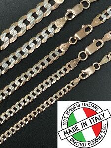 Miami Cuban Link Chain 14k Rose Gold Plated Solid 925 Silver Cut 5-8mm Necklace