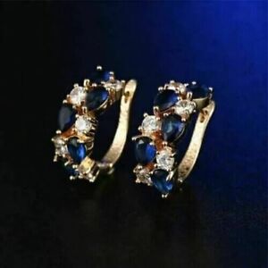 2Ct Pear Lab Created Blue Sapphire Women's Hoop Earrings 14K Yellow Gold Plated