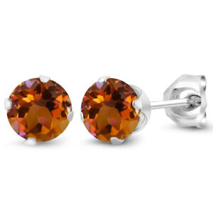 925 Sterling Silver Orange Mystic Topaz Stud Earrings For Women (1.20 Cttw,