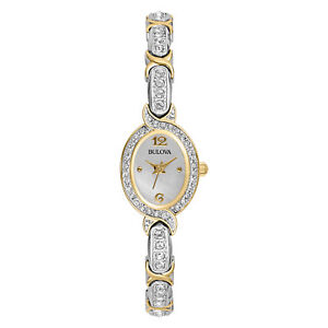 Bulova Women's Quartz Silver Gold Oval Crystal Stainless Steel Watch 19mm 98L005
