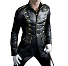 Men Genuine Black Leather Gothic Steampunk Military Style Jacket For Cosplay