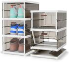 3 Tier Shoe Box Organizer - No Assembly Needed! Foldable Clear Plastic Storage B