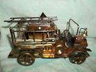Tin/Copper Looking Windup Music Box Fire Truck With Moving Up/Down Ladder