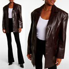 Vintage 90's Womans M Long LEATHER Blazer Structured Oversized Brown Jacket Coat