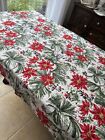 Vtg Christmas All Over Poinsettia Cotton  Tablecloth Fabric 48” X 80”