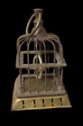 Vintage Brass Small Hanging Bird Cage w/ Bird On Swing 6”
