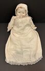 VTG Porcelain Baby Doll Long Victorian Christening Gown Lace Ribbons & Bonnet
