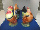 Royal Copley Rooster and Hen Ceramic Figurine 2 pc Set Vintage W/Stickers