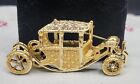 Vintage Signed Gold Antique Royal Coach Carriage Rhinestone Encrusted Brooch Pin