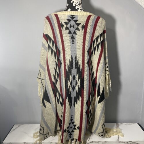 Vintage Poncho Sweater Caftan Aztek Tribal Indian Design 100% Acrylic Women OS