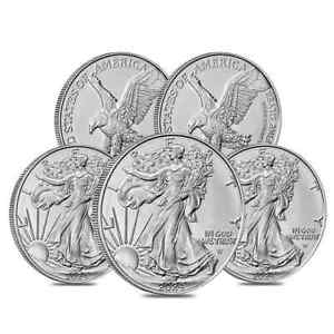 Lot of 5 - 2024 1 oz Silver American Eagle $1 Coin BU