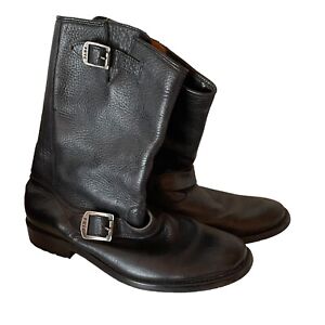 Frye Engineer Boots Men’s 8 Black Pebbled Leather Double Buckle 87825 Mexico